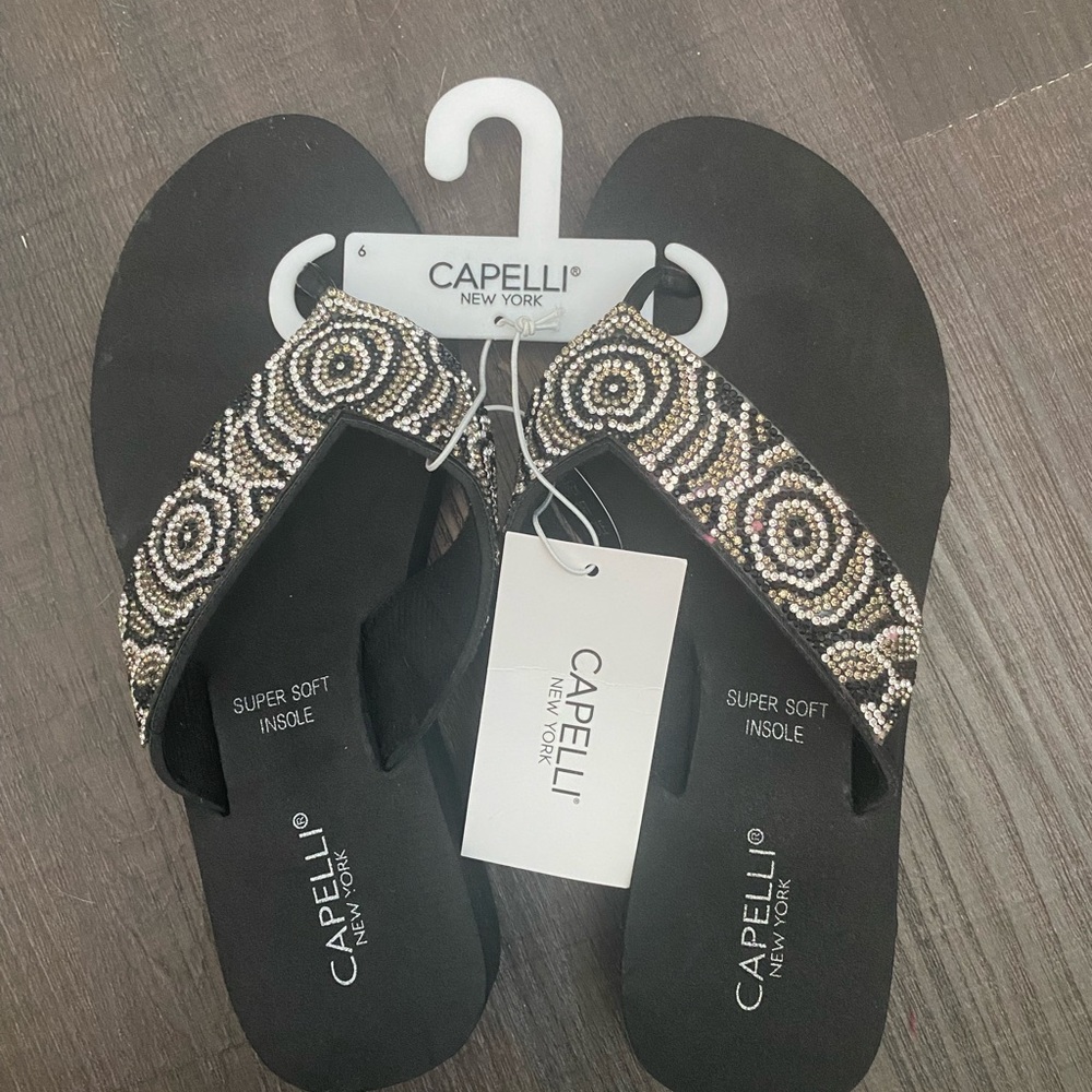 Capelli New York Black Beaded Sandals women’s size 6